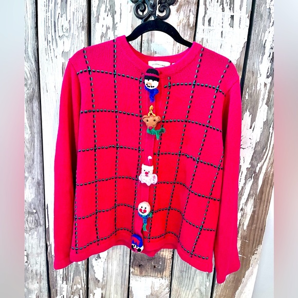 lemon grass Sweaters - Lemon Grass size large Christmas sweater with Decorative Buttons- Santa
